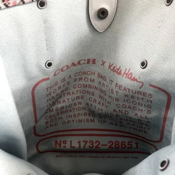 SOLD Coach X Keith Haring 2017 Collab Printed on Baby Blue Canvas Tote Bag 28651 - Picture 7 of 10